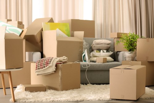 Packed moving boxes ready for a South Kensington flat relocation